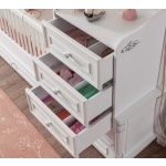Set dormitor bebe 3 piese (pătuț transformabil, dulap 2 uși, comodă 4 sertare), stil clasic romantic, alb, design premium cu detalii sculptate BELLE - imagine 8