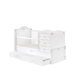 Pătuț 2 în 1 70×130 / 80×180 cm, cu comodă și sertar depozitare, stil clasic romantic, alb mat, transformabil în pat junior, design premium sigur BELLE - imagine 8