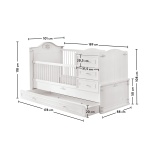 Pătuț 2 în 1 70×130 / 80×180 cm, cu comodă și sertar depozitare, stil clasic romantic, alb mat, transformabil în pat junior, design premium sigur BELLE - imagine 9