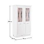 Dulap 115 cm, 2 uși, stil clasic romantic, alb satinat cu detalii florale, 5 rafturi și 2 bare pentru haine, draperii textile incluse, design elegant pentru copii și adolescenți AMELIE - imagine 4