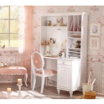 Birou 106 cm cu etajeră și dulap lateral, stil clasic elegant, culoare alb mat, spații multiple de depozitare, design premium pentru copii sau adolescenți AMELIE