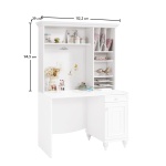 Birou 106 cm cu etajeră și dulap lateral, stil clasic elegant, culoare alb mat, spații multiple de depozitare, design premium pentru copii sau adolescenți AMELIE - imagine 8