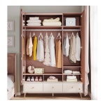Dulap 145 cm, 3 uși cu oglindă, stil modern romantic, roz pudră și alb ivoire, 3 sertare, bară haine și rafturi, design elegant PEARL - imagine 2