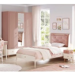 Dulap 145 cm, 3 uși cu oglindă, stil modern romantic, roz pudră și alb ivoire, 3 sertare, bară haine și rafturi, design elegant PEARL - imagine 5