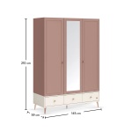 Dulap 145 cm, 3 uși cu oglindă, stil modern romantic, roz pudră și alb ivoire, 3 sertare, bară haine și rafturi, design elegant PEARL - imagine 6