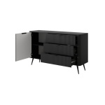 Comodă grafit negru 138 cm cu 3 sertare și ușă, fronturi riflate și design modern minimalist pentru living sau dormitor, înălțime 81 cm SERENA - imagine 3