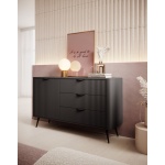 Comodă grafit negru 138 cm cu 3 sertare și ușă, fronturi riflate și design modern minimalist pentru living sau dormitor, înălțime 81 cm SERENA