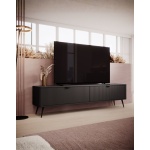 Comodă TV negru grafit 200 cm cu 2 uși, fronturi MDF riflate, design modern elegant pentru living SERENA