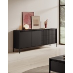 Comodă grafit 153 cm cu 3 sertare și 2 compartimente, design modern minimalist cu fronturi riflate și finisaj mat pentru living sau dormitor, înălțime 81 cm STRIA