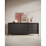 Comodă grafit 187 cm cu 3 sertare și 2 compartimente, design modern minimalist cu fronturi riflate și finisaj mat pentru living sau dormitor, înălțime 81 cm STRIA