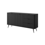 Comodă grafit negru 163 cm cu 2 uși și 3 sertare, fronturi riflate și design modern minimalist pentru living sau dormitor, înălțime 81 cm SERENA - imagine 2