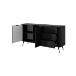 Comodă grafit negru 163 cm cu 2 uși și 3 sertare, fronturi riflate și design modern minimalist pentru living sau dormitor, înălțime 81 cm SERENA - imagine 3