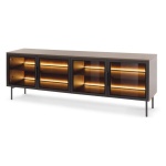 Comodă TV negru stejar 181 cm cu 4 uși și iluminare LED, fronturi MDF cu sticlă, design modern elegant pentru living AUREA - imagine 2
