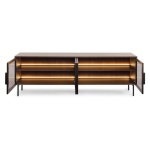 Comodă TV negru stejar 181 cm cu 4 uși și iluminare LED, fronturi MDF cu sticlă, design modern elegant pentru living AUREA - imagine 3
