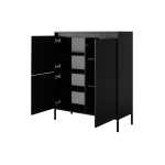 Comodă înaltă grafit 103 cm cu 3 compartimente și sistem push-to-open, design modern minimalist cu finisaj mat și riflaje decorative, înălțime 124 cm STRIA - imagine 3