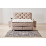 Pat Boxspring ARTE cu ladă de depozitare, structura metalica, material și saltea premium cu topper integrat - imagine 2