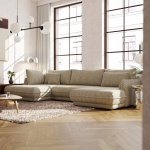 Colțar extensibil în U, cu ladă depozitare, arcuri sinusoidale și spumă HR, design premium modern, 370 cm TORRO