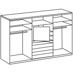 Dressing 300 cm lățime, 2 uși glisante, 4 sertare, spatiu pentru TV, gri antracit/stejar, 236 cm înălțime, compartimentare practică - imagine 2