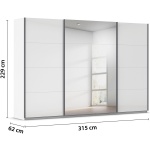 Dressing 315 cm lățime, 3 uși glisante, oglindă pe mijloc, culoare alb alpin / gri antracit, compartimentare premium, 229 cm înălțime - imagine 2