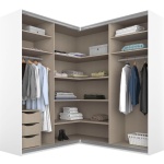 Dressing pe colț 181x187 cm, 4 uși glisante cu oglinda, compartimentare premium, culoare gri matase, 210 cm înălțime - imagine 4