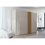 Dressing 281 cm lungime, 3 uși glisante, culoare champagne / stejar, premium, 223 cm înălțime, compartimentare premium