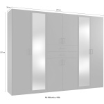Dulap 270 cm lățime, 8 uși batante cu oglindă centrală, 2 sertare, culoare grafit, 207 cm înălțime, compartimentare practică pentru dormitor - imagine 2