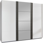 Dressing 270 cm lățime, 3 uși glisante, culoare alb / gri antracit, finisaj metalic, 210 cm înălțime, compartimentare premium - imagine 2
