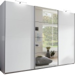 Dressing 270 cm lungime, 3 usi glisante, oglinda pe mijloc, culoare alb alpin, compartimentare premium,  210 cm inaltime - imagine 2