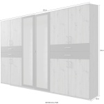 Dulap 270 cm lățime, 10 uși batante, oglindă centrală, 4 sertare, culoare gri antracit/stejar, 210 cm înălțime, compartimentare practică pentru dormitor - imagine 6