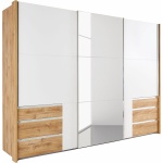 Dressing 300 cm lățime, 3 uși glisante, 6 sertare, finisaj stejar, 236 cm înălțime, compartimentare practică pentru dormitor - imagine 6