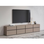 Comodă TV 225 cm latime, 4 sertare, 4 uși batante, culoare bej inchis, 48 cm inaltime