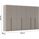 Dulap 350 cm lungime, 7 uși batante, culoare grafit, finisaj mat, compartimentare premium, 223 cm înălțime - imagine 2