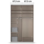 Dressing 136 cm lățime, 2 usi glisante, culoare alb alpin, finisaje metalice,191 cm înălțime, compartimentare premium - imagine 2
