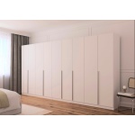 Dulap 405 cm lungime, 9 uși batante, culoare alb alpin, 229 cm înălțime, compartimentare premium