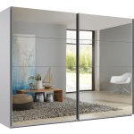 Dressing 270 cm lățime, 2 uși glisante, culoare alb alpin, finisaj oglinda, 236 cm înălțime, compartimentare practică pentru dormitor - imagine 3