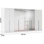 Dulap 405 cm lungime, 9 uși batante, oglinzi centrale, culoare alb alpin, 210 cm înălțime, compartimentare premium - imagine 4