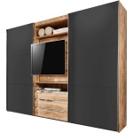Dressing 300 cm lățime, 2 uși glisante, 3 sertare, spatiu pentru TV, gri antracit/stejar, 216 cm înălțime, compartimentare practică - imagine 2