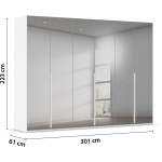 Dulap 301 cm lățime, 6 uși batante cu oglinda, culoare alb alpin, 223 cm înălțime, compartimentare premium - imagine 3