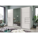 Dressing 270 cm lățime, 3 uși glisante, 6 sertare, culoare alb alpin, 208 cm înălțime, compartimentare practică pentru dormitor