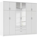 Dulap 275 cm lățime, 12 uși batante, oglinzi centrale, 3 sertare, culoare alb alpin, 231 cm înălțime, compartimentare practică pentru dormitor - imagine 5