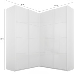 Dressing colțar 181x187 cm, 4 uși glisante cu oglindă și fronturi din sticlă, culoare alb, 229 cm înălțime, compartimentare premium cu 12 rafturi și 2 bare haine - imagine 7