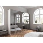 Dulap 301 cm lățime, 6 uși batante cu oglinda, culoare alb alpin, 223 cm înălțime, compartimentare premium