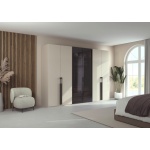 Dulap 301 cm lungime, 6 uși batante, sticlă pe mijloc, culoare champagne, fronturi sticla, 223 cm înălțime, compartimentare premium