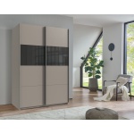 Dressing 135 cm lățime, 2 uși glisante, culoare gri sahara, 198 cm înălțime, compartimentare practică pentru dormitor