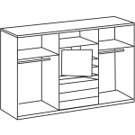 Dressing 300 cm lățime, 2 uși glisante, 3 sertare, spatiu pentru TV, gri antracit/stejar, 216 cm înălțime, compartimentare practică - imagine 3