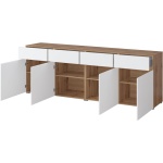 Comodă 225 cm latime, 4 sertare, 4 uși batante, culoare alb-stejar, 78 cm inaltime - imagine 3