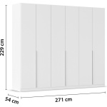 Dulap 271 cm lungime, 6 uși batante, culoare alb alpin, mânere argintii, 229 cm înălțime, compartimentare premium - imagine 6