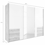 Dressing 300 cm lățime, 3 uși glisante, 6 sertare, finisaj stejar, 236 cm înălțime, compartimentare practică pentru dormitor - imagine 4
