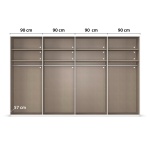 Dressing 360 cm lungime, 4 uși glisante, culoare casmir, finisaj mat, compartimentare premium, 223 cm înălțime - imagine 3