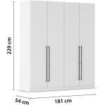 Dulap 181 cm lungime, 4 uși batante, culoare alb, finisaj mat, mânere negru mat, 229 cm înălțime, compartimentare premium - imagine 6